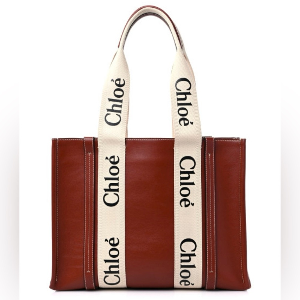 Preowned CHLOE Calfskin Med. Woody RibbonTote Sepia Brown- Great Condition.